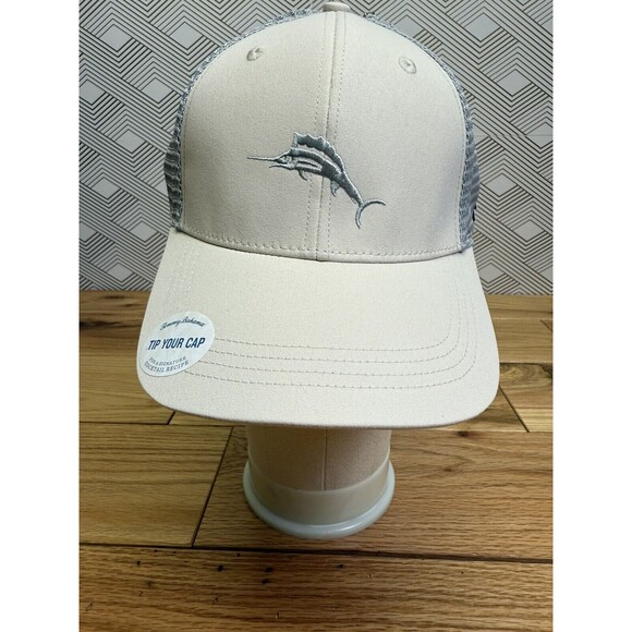 TOMMY BAHAMA‎ “Tip Your Cap” Marlin Logo Trucker Hat Gray White Men’s *NEW* - Picture 1 of 6